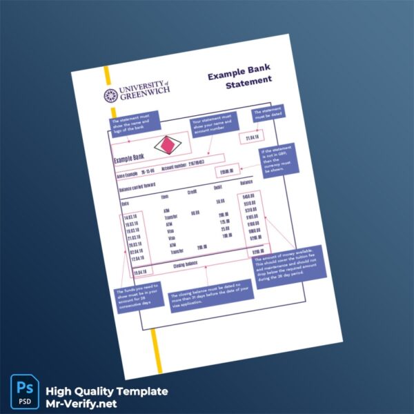 UK Example Bank Statement Template in Word and PDF formats