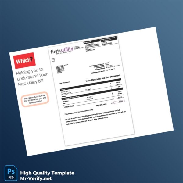 UK First Utility Editable Utility Bill Template in Word and PDF formats 6 page