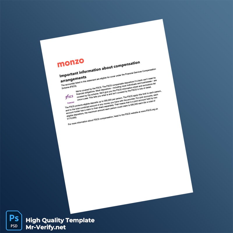 UK Monzo Personal Account Statement Template in Word and PDF formats 4 page UK Monzo Personal Account Statement Template in Word and PDF formats 4 page