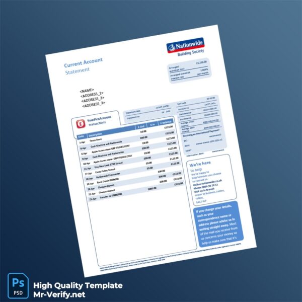 UK Nationwide Account Statement Template in Word and PDF formats