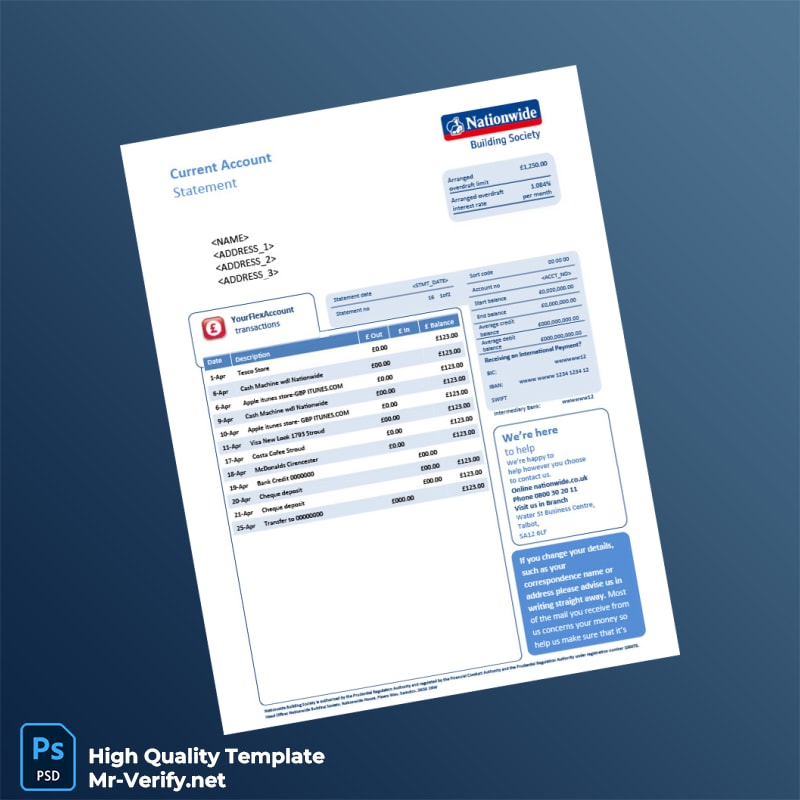UK Nationwide Account Statement Template in Word and PDF formats UK Nationwide Account Statement Template in Word and PDF formats