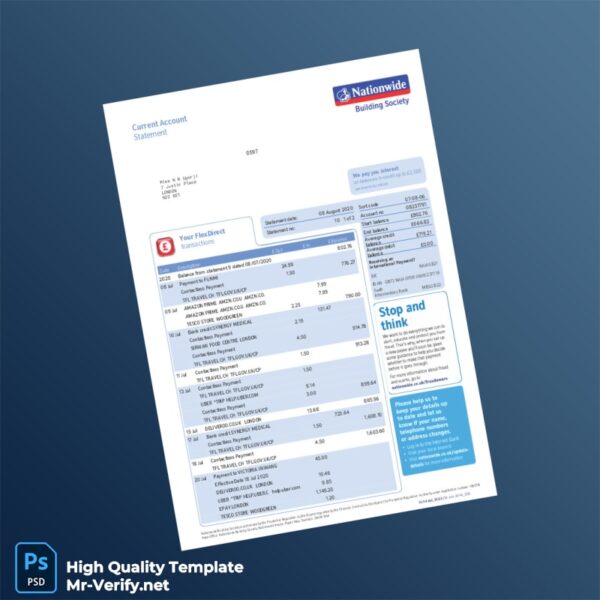 UK Nationwide Bank Statement Template in Word and PDF formats 4 page UK Nationwide Bank Statement Template in Word and PDF formats 4 page