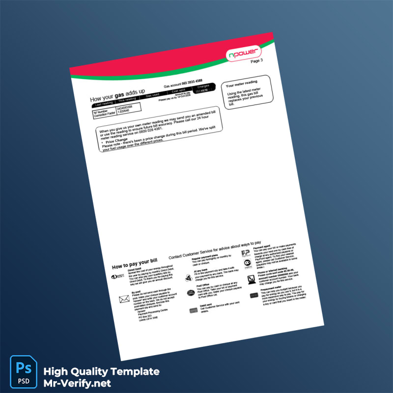 UK Npower Editable Dual Fuel Bill Template in Word and PDF formats 3 page UK Npower Editable Dual Fuel Bill Template in Word and PDF formats 3 page