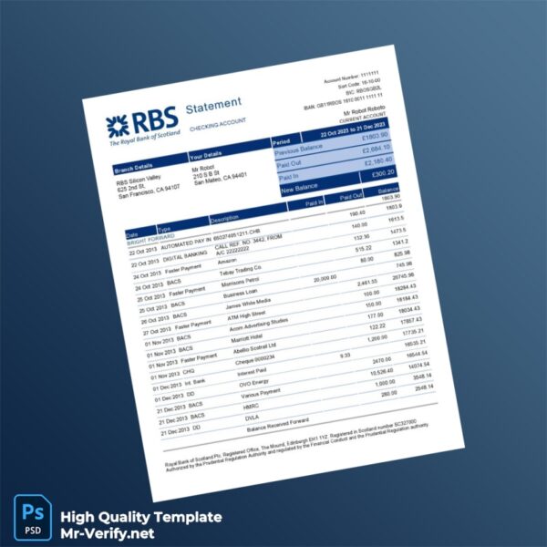 UK RBS Bank Statement Template in Word and PDF formats UK RBS Bank Statement Template in Word and PDF formats