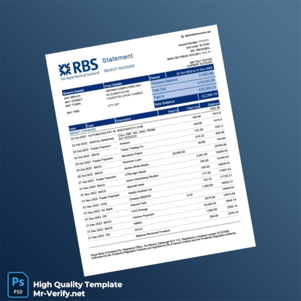 UK Royal Bank of Scotland Bank Statement Template in Word and PDF formats UK Royal Bank of Scotland Bank Statement Template in Word and PDF formats