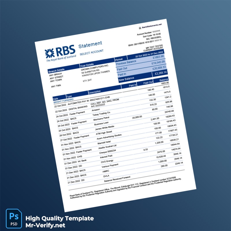 UK Royal Bank of Scotland Bank Statement Template in Word and PDF formats UK Royal Bank of Scotland Bank Statement Template in Word and PDF formats