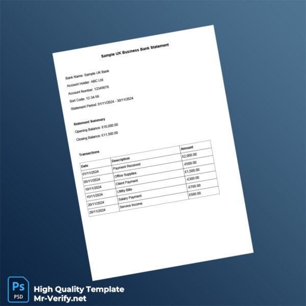 UK Sample UK Bank Statement Template in Word and PDF formats