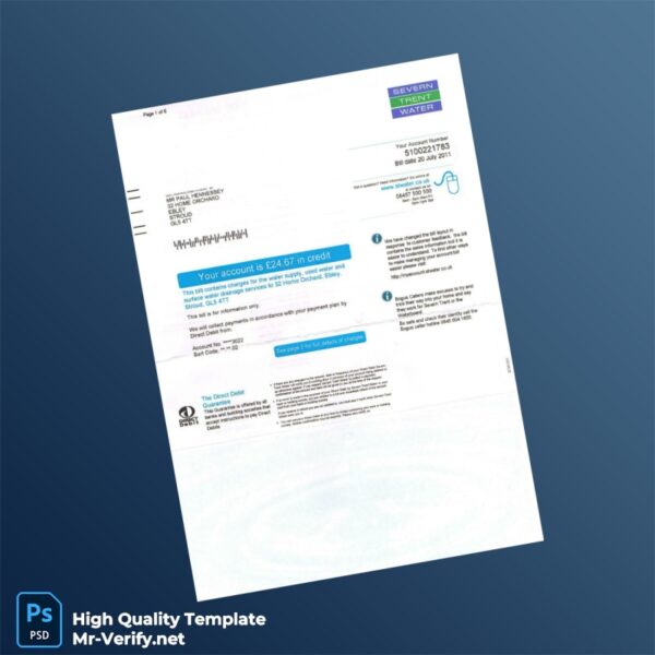 UK Severn Trent Water Editable Water Bill Template in Word and PDF formats
