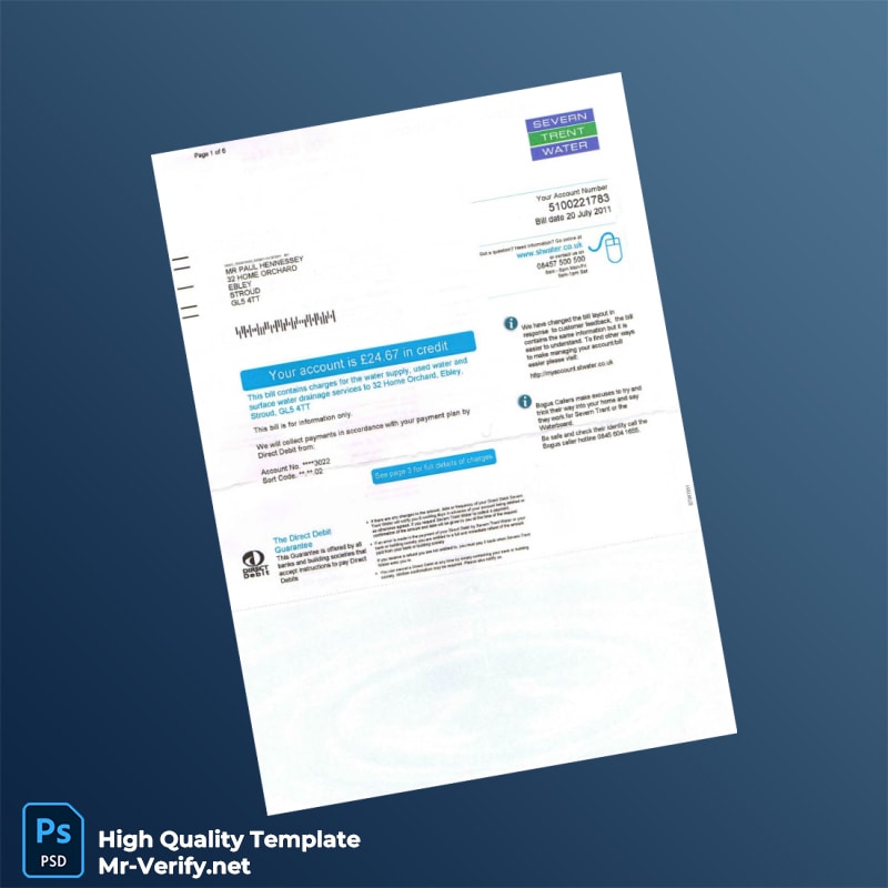 UK Severn Trent Water Editable Water Bill Template in Word and PDF formats UK Severn Trent Water Editable Water Bill Template in Word and PDF formats