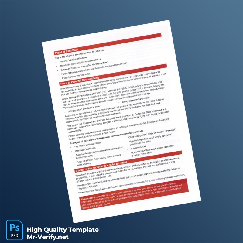 UK Slough Borough Council Editable Supporting Documentation in Year Admissions Template in Word and PDF formats 2 page UK Slough Borough Council Editable Supporting Documentation in Year Admissions Template in Word and PDF formats 2 page