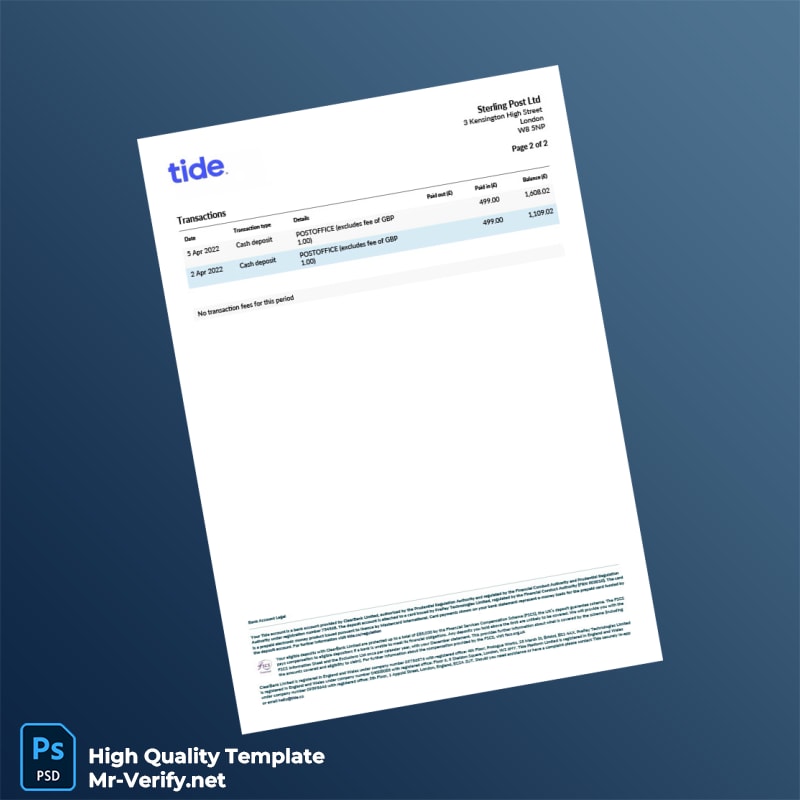 UK Tide Bank Statement Template in Word and PDF formats 2 page UK Tide Bank Statement Template in Word and PDF formats 2 page