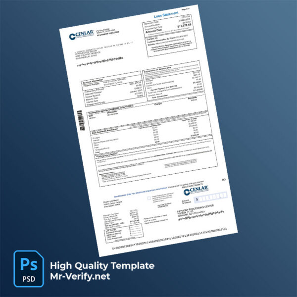 US Cenlar Editable Mortgage Statement Template in Word and PDF formats