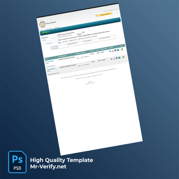 US City of Hartford Editable Tax Bill Template in Word and PDF formats