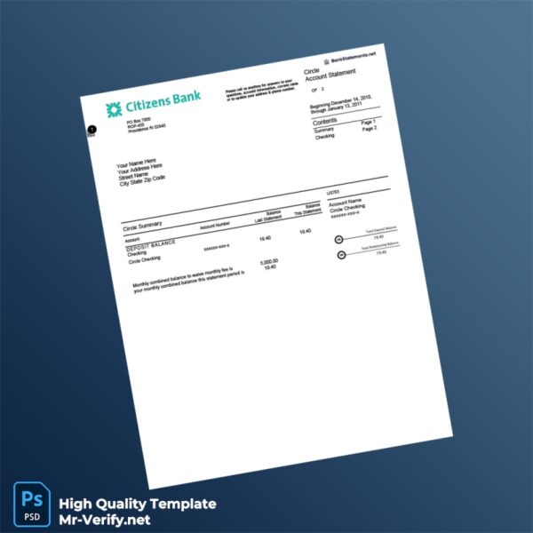 US Citizens Bank Statement Template in Word and PDF formats 4 page
