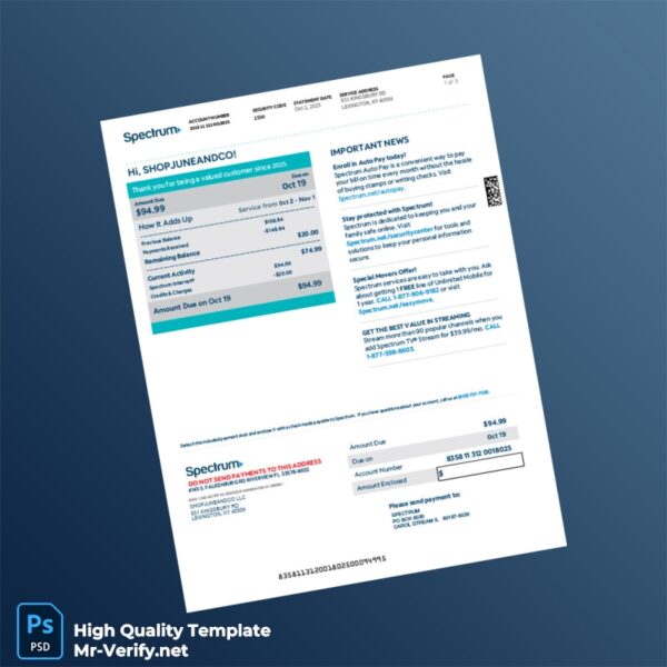 US Spectrum Editable Utility Bill Template in Word and PDF formats 3 page