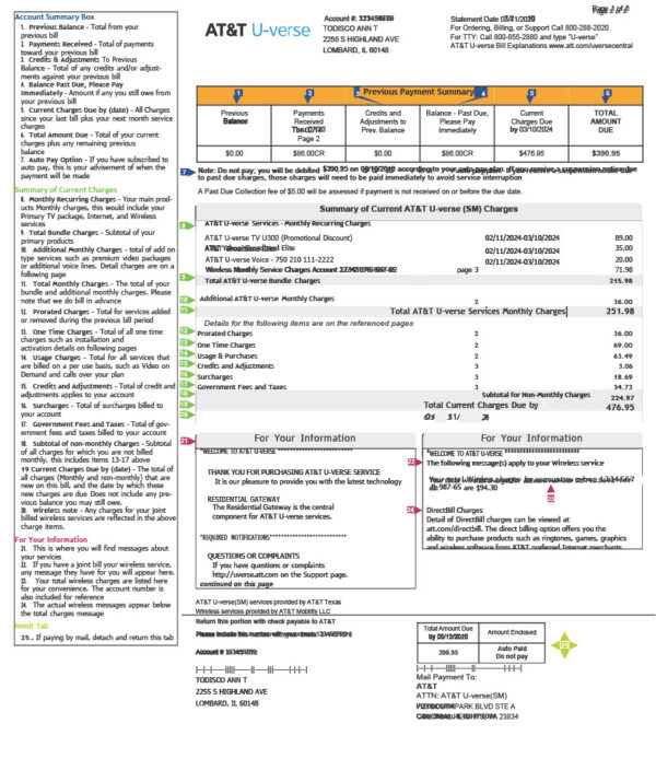 USA AT T Mobility Editable Utility Bill Template in Word and PDF formats