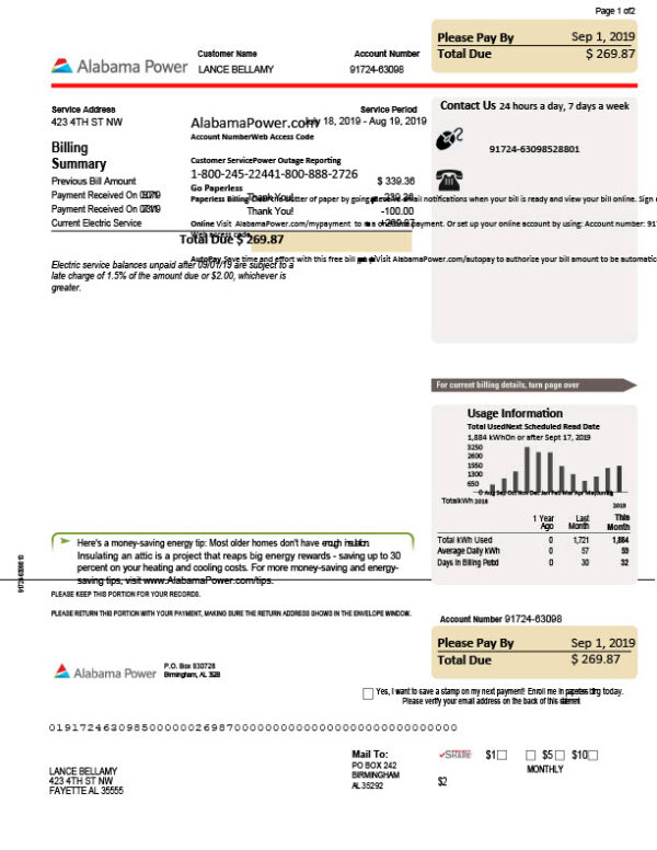 USA Alabama Power Editable Electricity Bill Template in Word and PDF formats 5 page