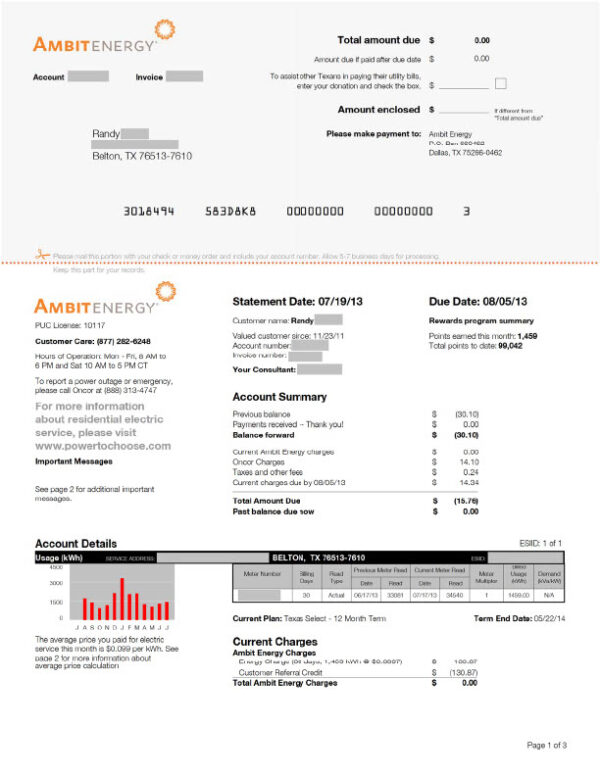 USA Ambit Energy Editable Utility Bill Template in Word and PDF formats 3 page