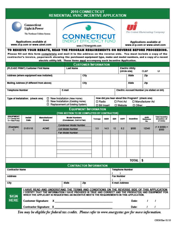 USA CL P Editable HVAC Incentive Application Template in Word and PDF formats 2 page