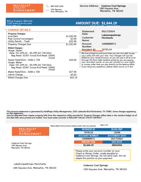 USA Cadence Cool Springs Editable Bill Template in Word and PDF formats 3 page