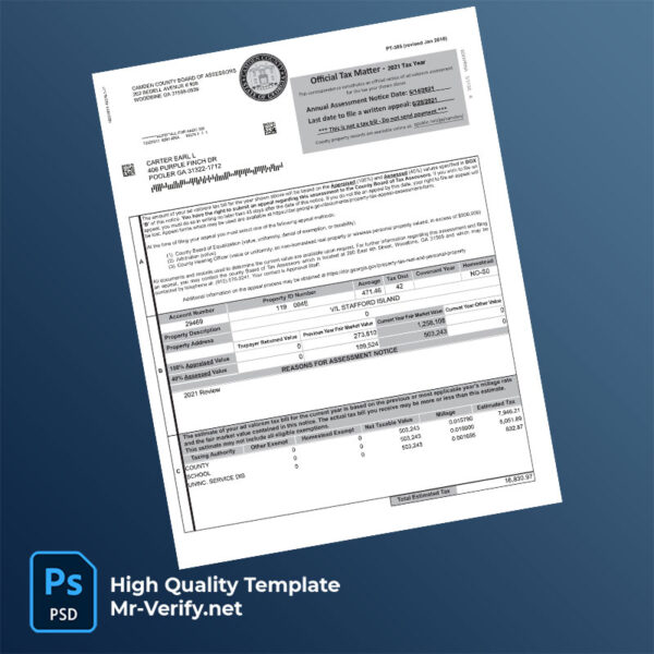 USA Camden County Board of Assessors Editable Property Tax Assessment Notice Template in Word and PDF formats