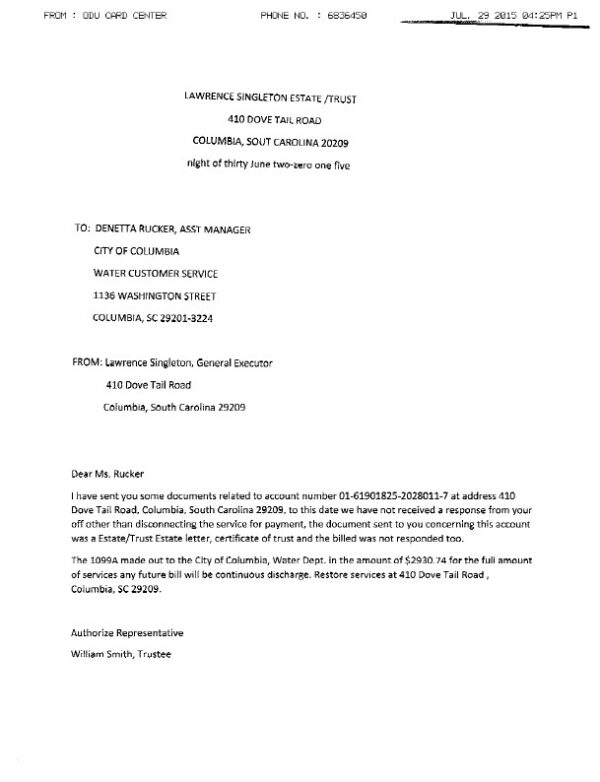 USA City of Columbia Editable Utility Bill Template in Word and PDF formats 2 page