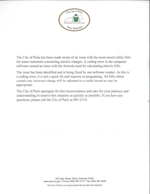 USA City of Paris Editable Utility Bill Notice Template in Word and PDF formats