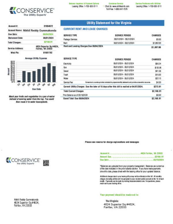 USA Conservice Editable Utility Bill Template in Word and PDF formats 2 page