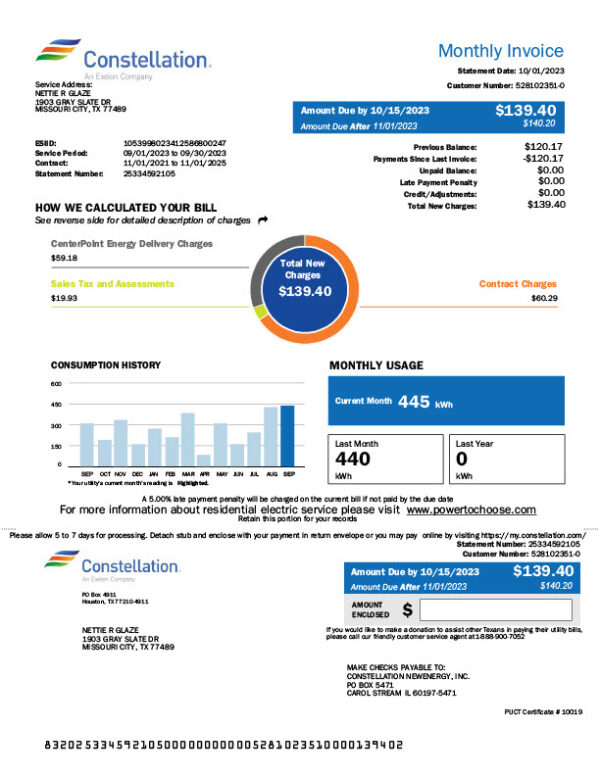 USA Constellation Energy Editable Electricity Bill Template in Word and PDF formats 3 page