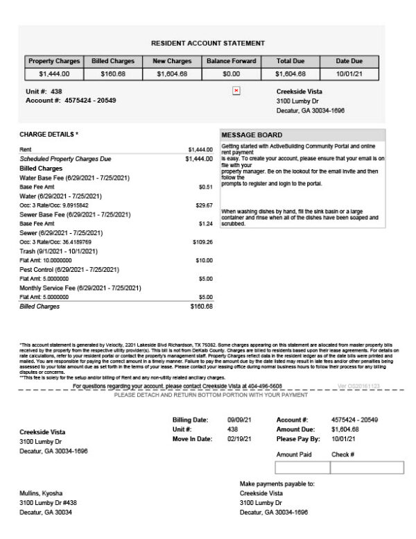 USA Creekside Vista Editable Utility Billing Statement Template in Word and PDF formats