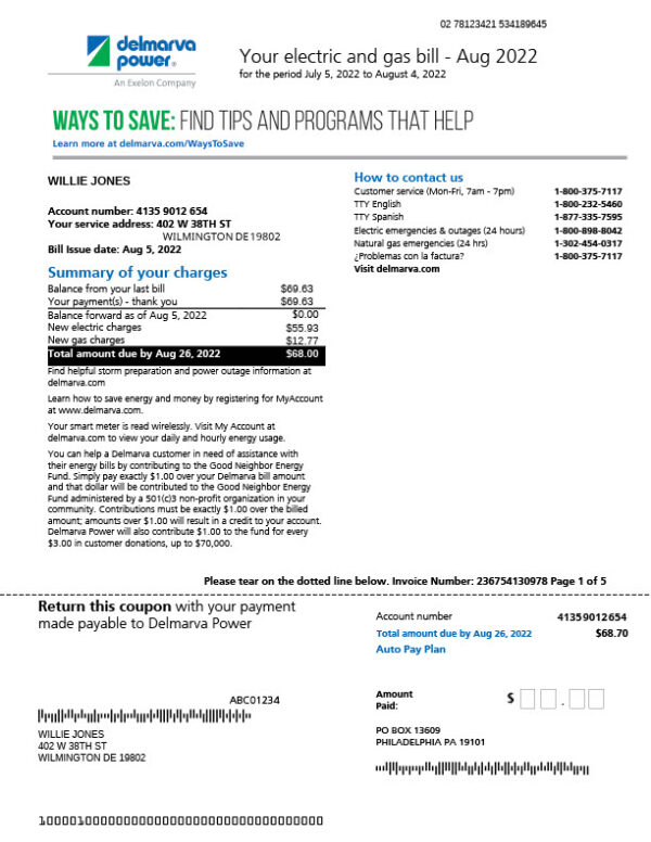 USA Delmarva Power Editable Electricity And Gas Bill Template in Word and PDF formats 5 page