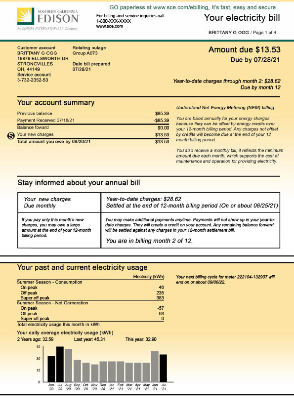 USA Edison Editable Electricity Bill Template in Word and PDF formats