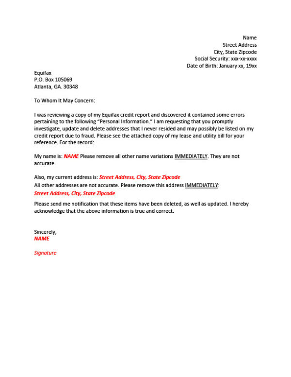 USA Equifax Editable Credit Repair Instructions Template in Word and PDF formats 2 page