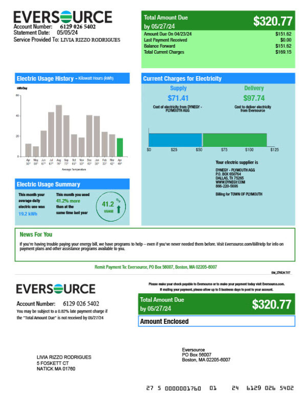 USA Eversource Editable Electricity Bill Template in Word and PDF formats 3 page