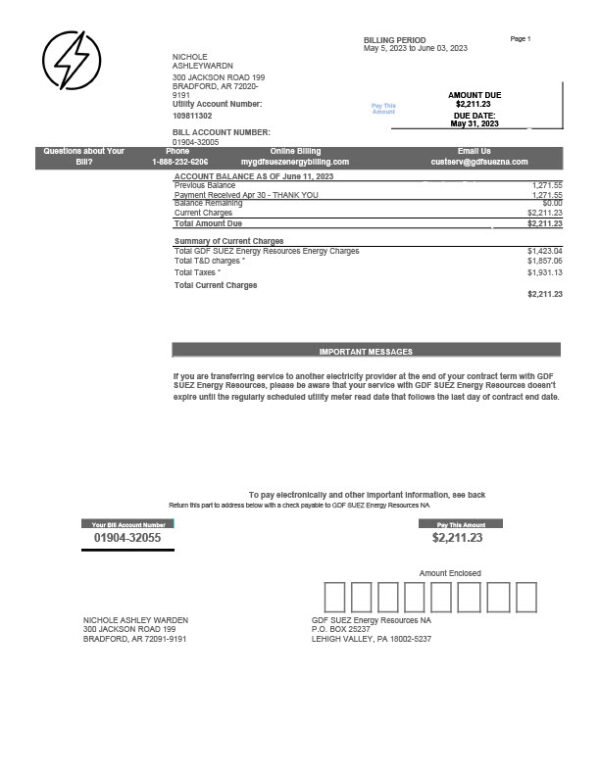 USA GDF SUEZ Energy Resources Editable Utility Bill Template in Word and PDF formats 4 page