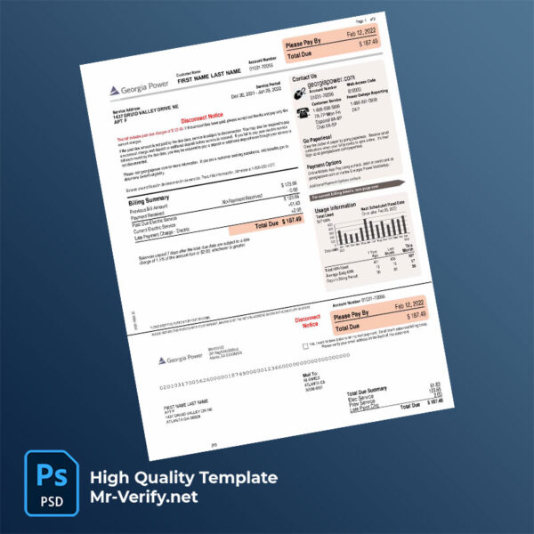 USA Georgia Georgia Power Editable Electricity Bill Template in Word and PDF formats