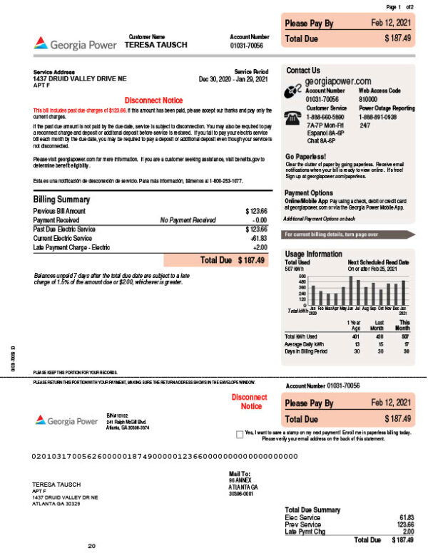 USA Georgia Power Editable Disconnect Notice Template in Word and PDF formats 2 page