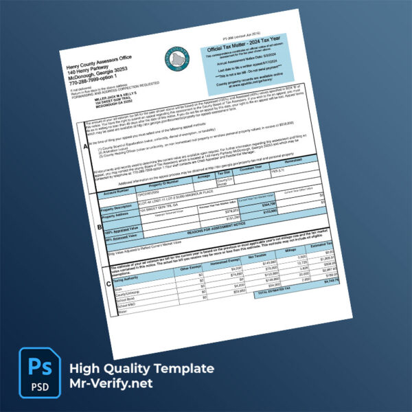USA Henry County Board of Tax Assessors Editable Property Tax Assessment Notice Template in Word and PDF formats