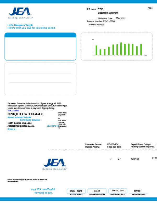 USA JEA Editable Electricity Bill Template in Word and PDF formats 3 page