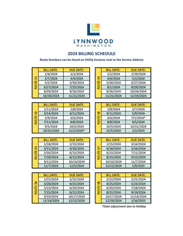USA Lynnwood Editable Utility Billing Schedule Template in Word and PDF formats