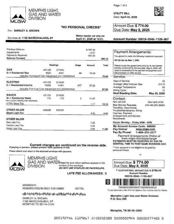 USA Memphis Light Gas and Water Division Editable Utility Bill Template in Word and PDF formats