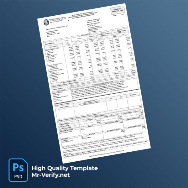 USA Miami-Dade County Property Appraiser Editable Property Tax Notice Template in Word and PDF formats