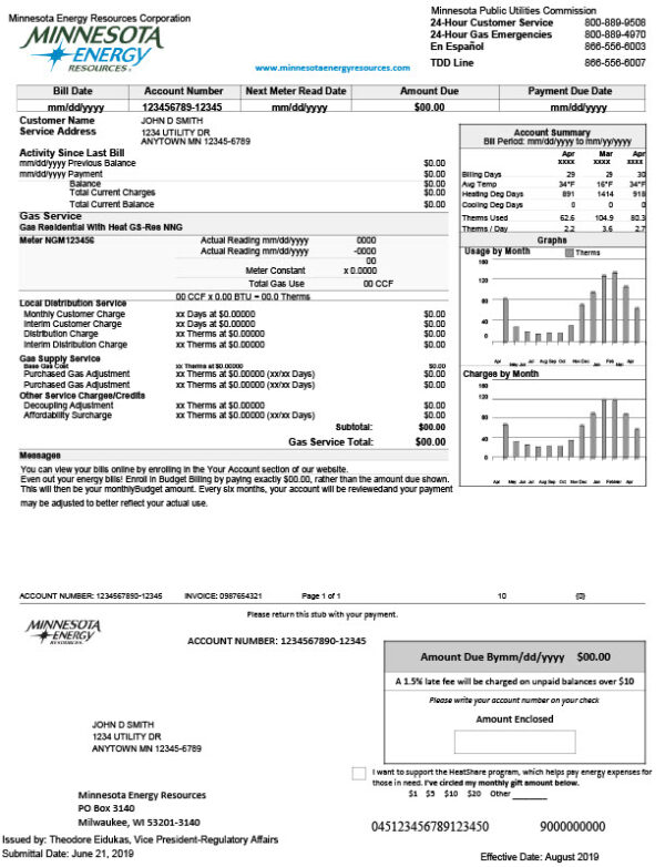 USA Minnesota Energy Editable Utility Bill Template in Word and PDF formats 2 page