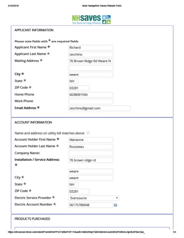 USA NH Saves Editable Rebate Form Template in Word and PDF formats 3 page