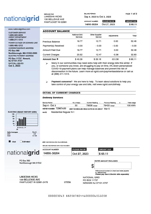 USA National Grid Editable Electricity Bill Template in Word and PDF formats 3 page