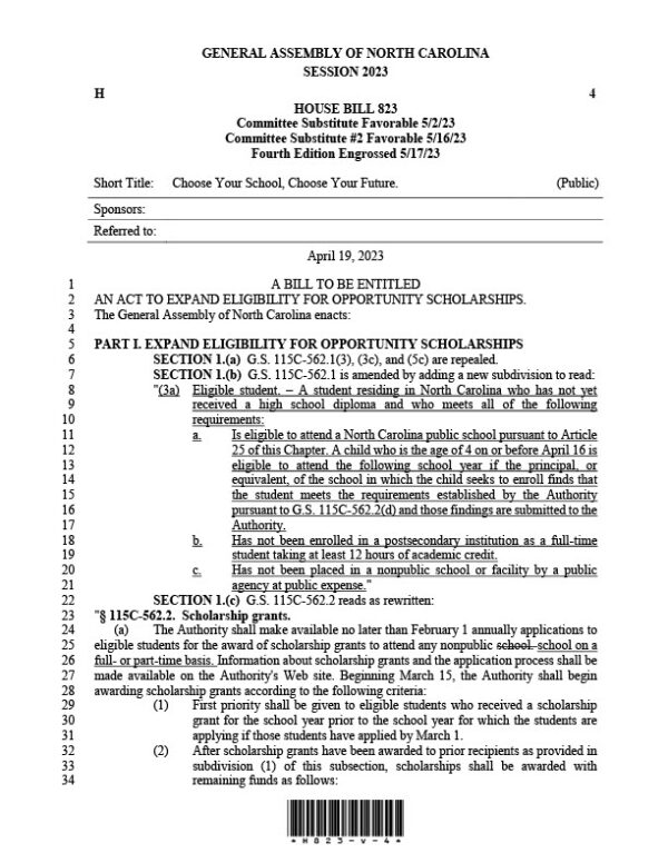 USA North Carolina Editable House Bill Template in Word and PDF formats 4 page