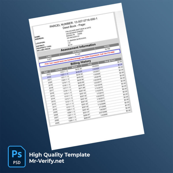 USA Oconomowoc Editable Property Tax Bill Template in Word and PDF formats