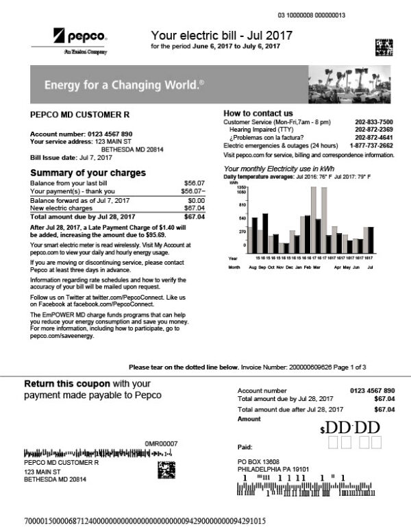 USA PEPCO Editable Electricity Bill Template in Word and PDF formats 3 page