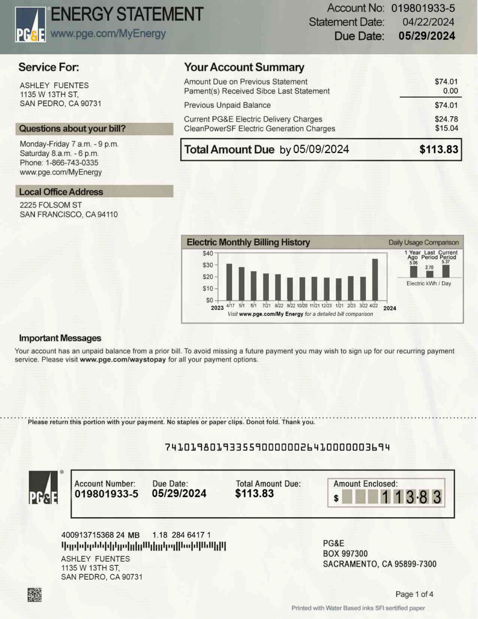 USA PG E Editable Utility Bill Template in Word and PDF formats