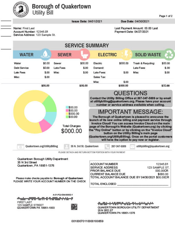 USA Quakertown Editable Utility Bill Template in Word and PDF formats 4 page